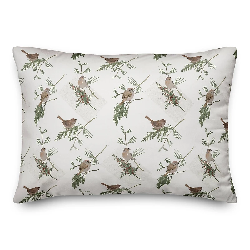White Pine & Birds Throw Pillow