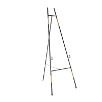 64" Black Metal Slim Foldable 2-Tier Easel with Wrapped Rattan Accents
