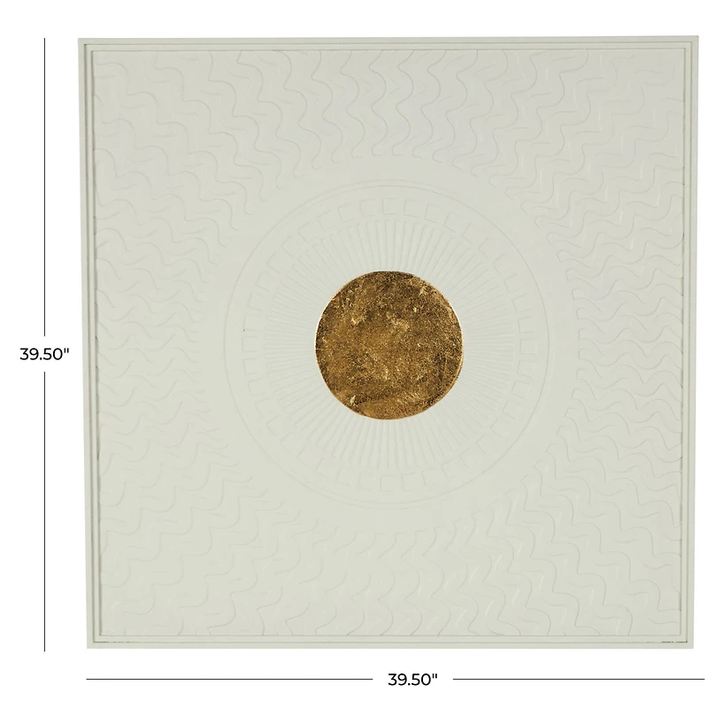 40" White & Gold Metal Geometric Wall Decor with Wavy Pattern