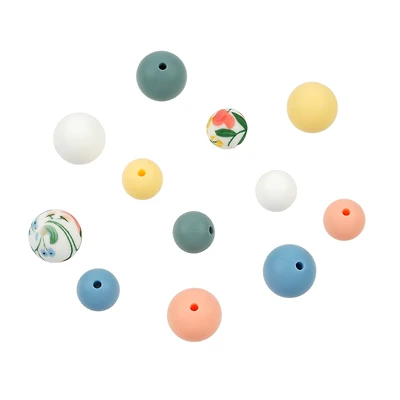 Flower Print Silicone Round Beads Mix by Bead Landing™