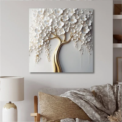 Designart "White Orchid Tree Garden Of Branches Vii" Tree Floral Wall Art For Living Room