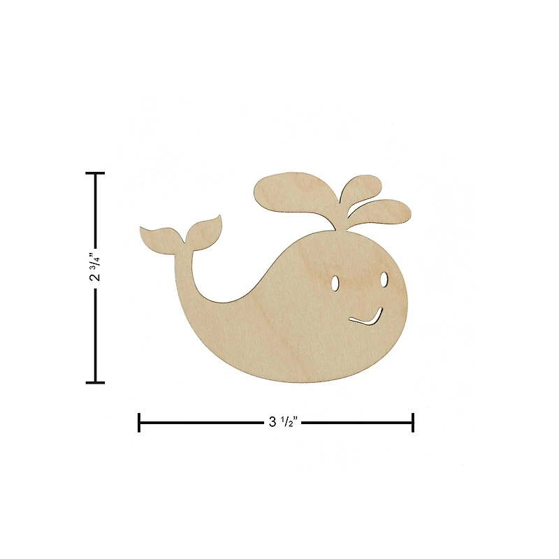 Essentials by Leisure Arts 24 Pack 3.56" x 2.81" Whale Flat Wood Shape