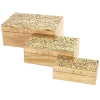 Brown & Gold Mango Wood Scroll Storage Box Set