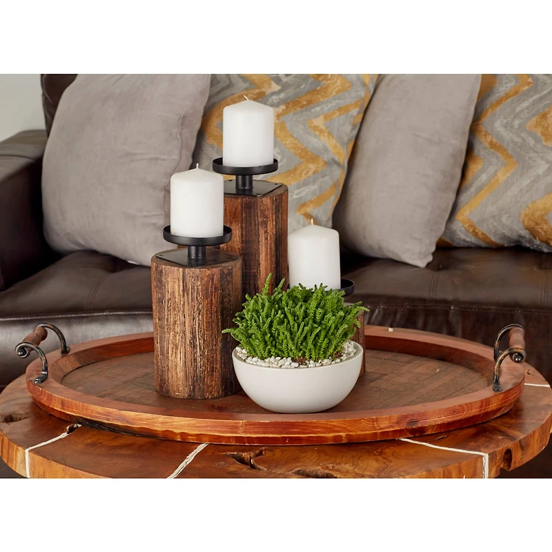 29" Natural Brown Wood Rustic Tray