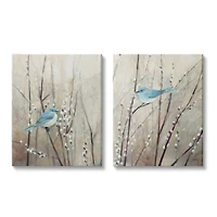 Stupell Industries Peaceful Perched Blue Birds Animal Nature Painting Canvas Wall Art