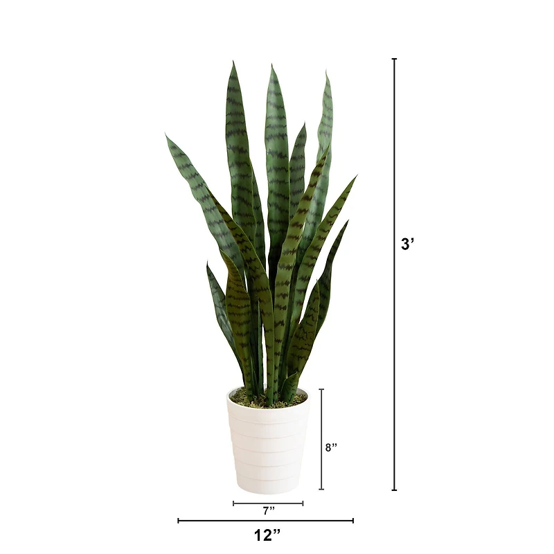 3ft. UV Resistant Artificial Snake Plant in White Decorative Planter