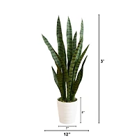 3ft. UV Resistant Artificial Snake Plant in White Decorative Planter