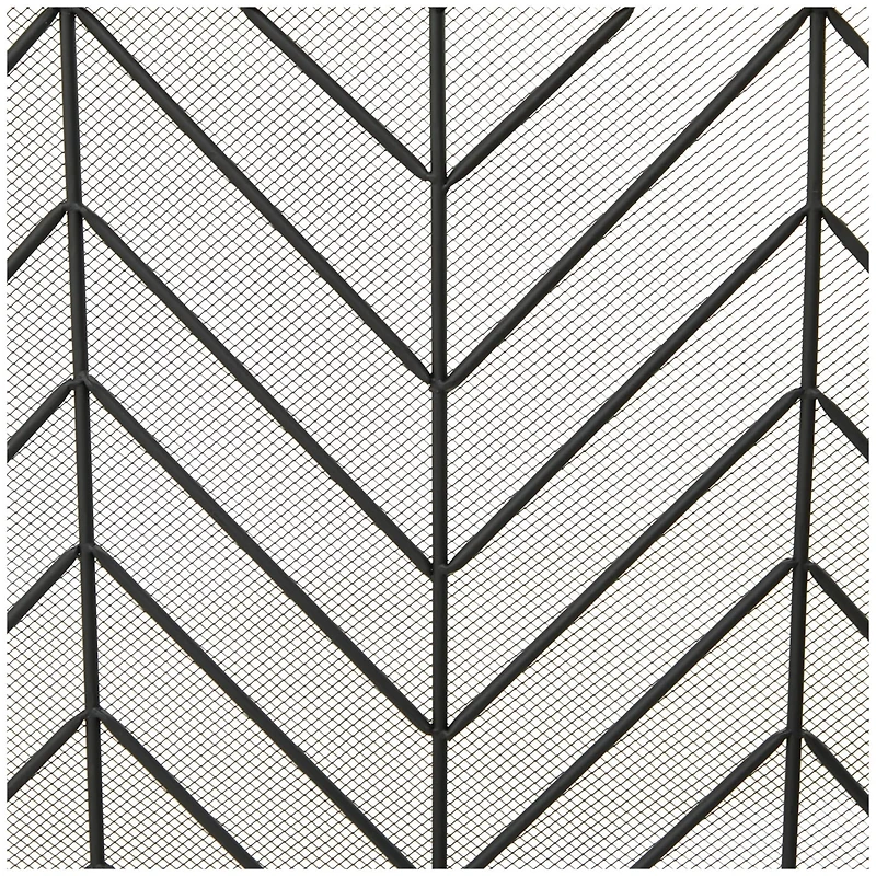 Black Metal Foldable Mesh Netting 3 Panel Geometric Fireplace Screen with Chevron Pattern 52" x 1" x 31"