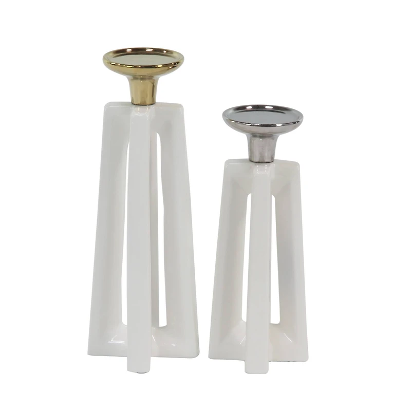 CosmoLiving by Cosmopolitan White Ceramic Modern Candle Holder Set