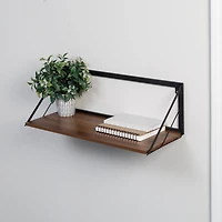 Honey Can Do Walnut Large Modern Farmhouse Floating Shelf with Metal Bracket