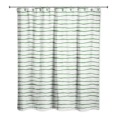 Green Painted Stripes Shower Curtain