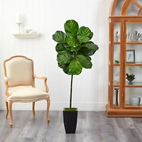 4.5ft. Fiddle Leaf Tree in Black Metal Planter