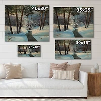 Designart Christmas Forest with River & Trees III Print on Natural Pine Wood