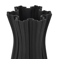 Black Contemporary Abstract Ribbed Ceramic Tulip Vase