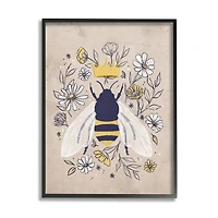 Stupell Industries Queen Bee with Crown Yellow White Daisy Florals in Frame Wall Art