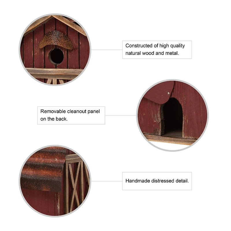 Glitzhome® 10" Hanging Wooden Red Barn Garden Birdhouse