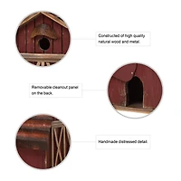 Glitzhome® 10" Hanging Wooden Red Barn Garden Birdhouse