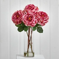 18" Pink Fancy Rose Arrangement in Glass Cylinder Vase