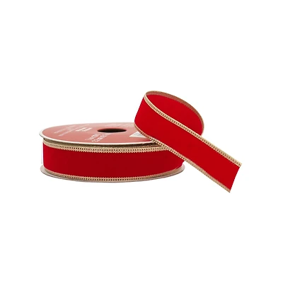7/8" x 30ft. Red Velvet with Gold Edges Ribbon by Celebrate It®
