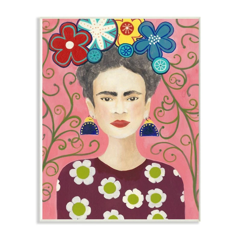 Stupell Industries Frida Portrait on Pink Background Wall Art Plaque