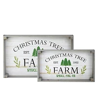 Gray & White Farm Fresh Christmas Trees Wooden Tray Hanging Sign Set