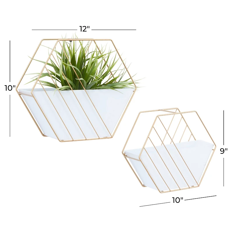 CosmoLiving by Cosmopolitan Set of 2 White Iron Contemporary Planter, 10" x 12" x 5"
