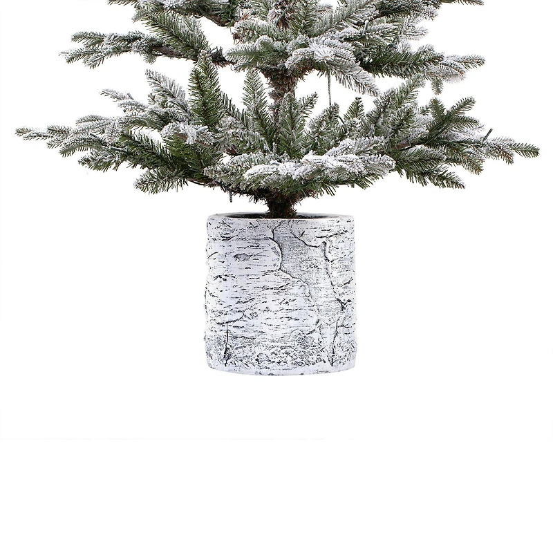 5ft. Pre-Lit Flocked Timberland Fir Artificial Potted Christmas Tree, Warm White LED Lights
