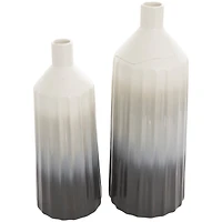 Dark Gray Ceramic Dimensional Textured Ombre Vase with Cream Accent Set