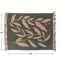 Hello Honey® Recycled Cotton Blend Printed Throw Blanket with Fringe, Green and Tan