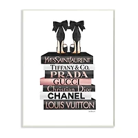 Stupell Industries Elegant Black Bow Heals on Glam Designer Bookstack Wood Wall Plaque