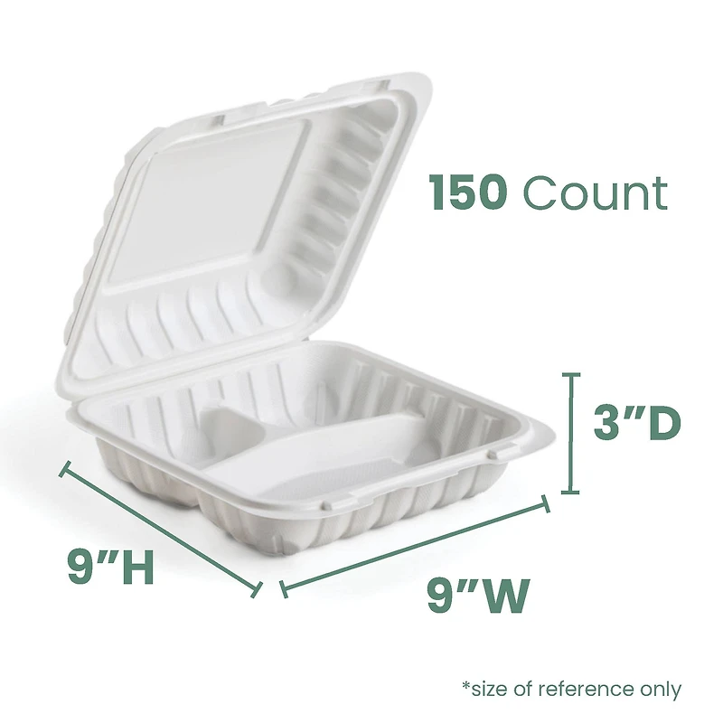 9" 3-Compartment Clamshell Take Out Containers