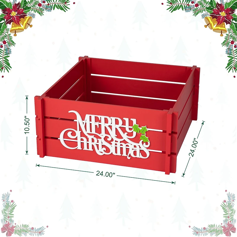 Glitzhome® Red Merry Christmas Crate Tree Collar