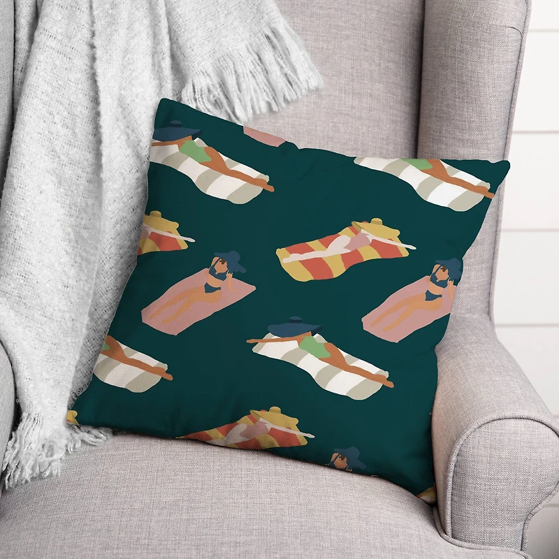 Navy Sun Bathers Pattern Throw Pillow