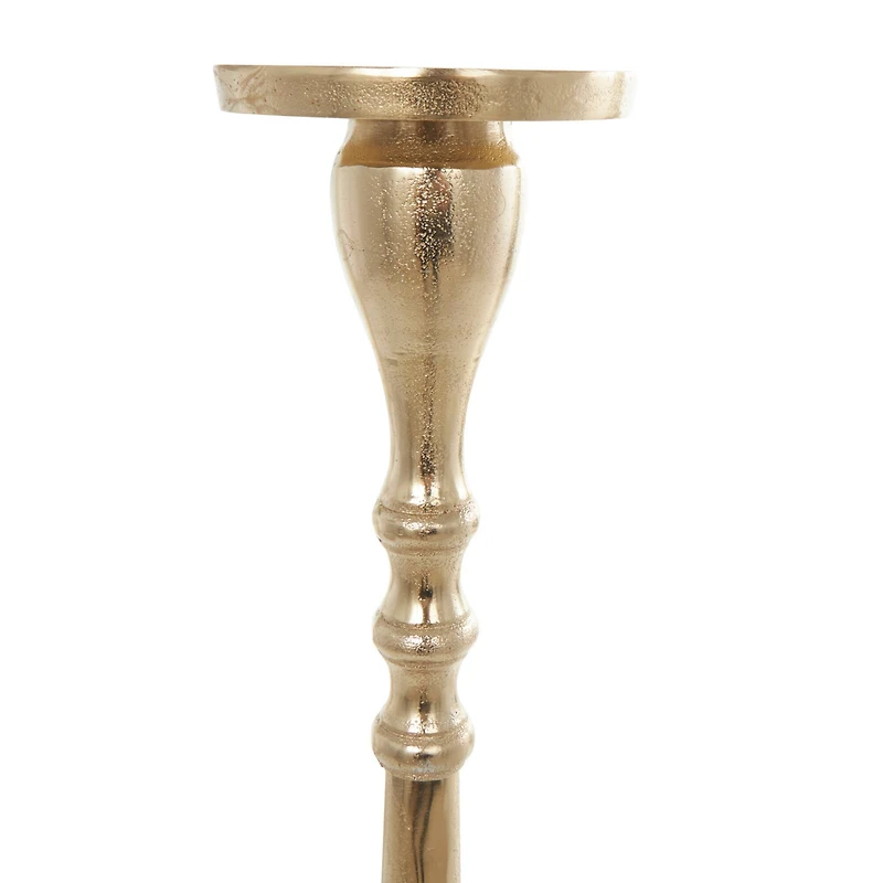Gold Aluminum Tall Pillar Candle Holder Set