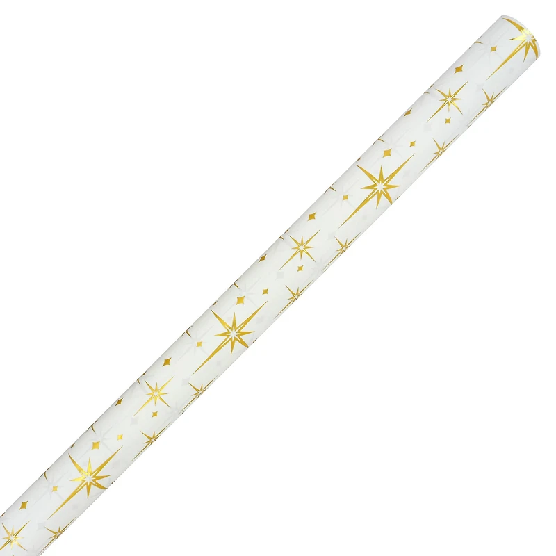 30" x 24ft. White & Gold Starburst Foil Gift Wrap by Celebrate It™