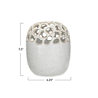 Hello Honey® 7.5" Cream Stoneware Flower Frog Vase with Reactive Glaze