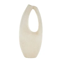 17.5" Cream Paper Mache Abstract Curved Cutout Vase with Brown Distressed Texturing