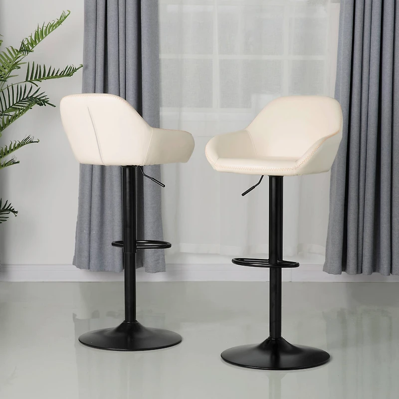 Glitzhome® Mid-Century Leatherette Gaslift Adjustable Swivel Bar Stool Set
