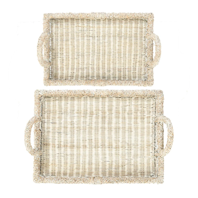 Hello Honey® Whitewashed Decorative Rattan Tray Set with Handles