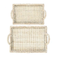 Hello Honey® Whitewashed Decorative Rattan Tray Set with Handles
