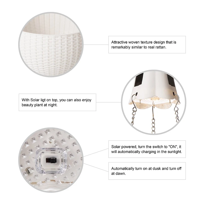 Glitzhome® 30" Solar Lighted White Plastic Hanging Planter