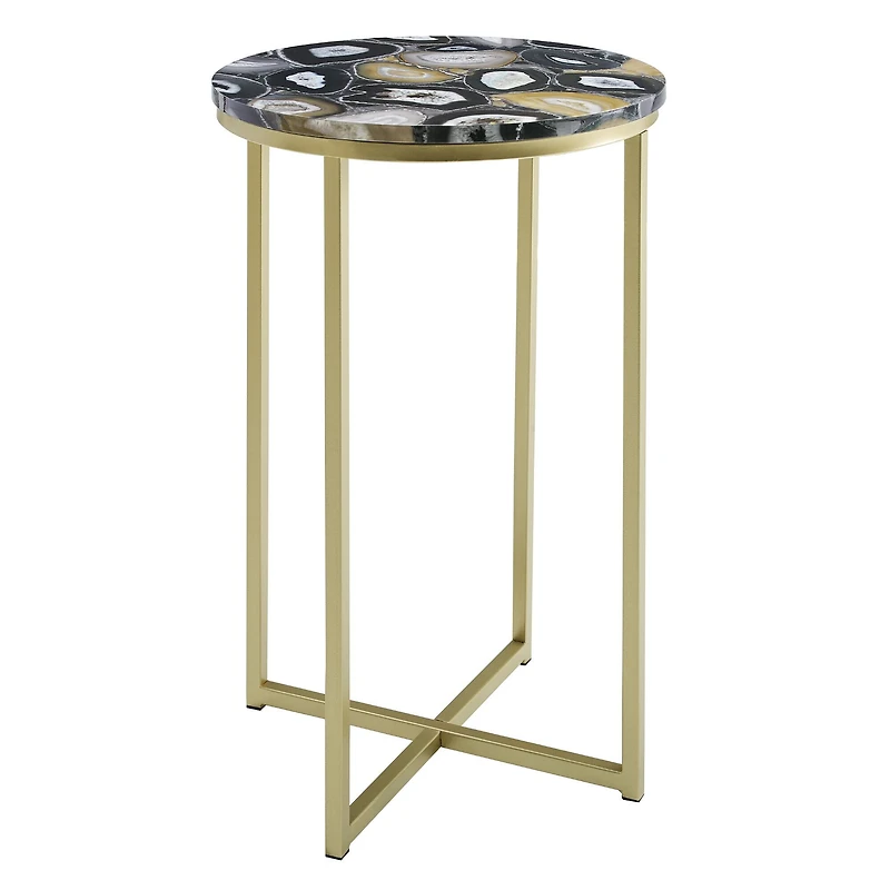 Walker Edison 16" Faux Stone Round Glam Side Table