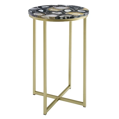 Walker Edison 16" Faux Stone Round Glam Side Table