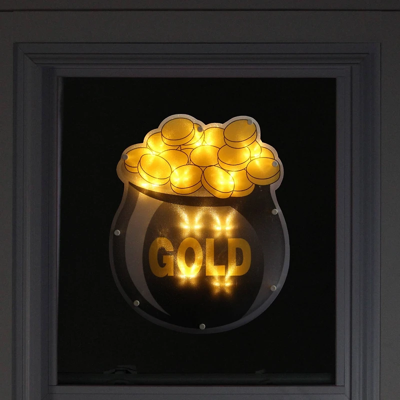 12" St. Patrick's Day Pot of Gold LED Lighted Window Silhouette Decoration