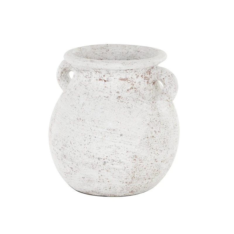 10" Cream Ceramic Textured Vase with Handles