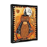 Stupell Industries Seasonal Autumn Owl Moonlit Night Framed Floater Canvas Wall Art