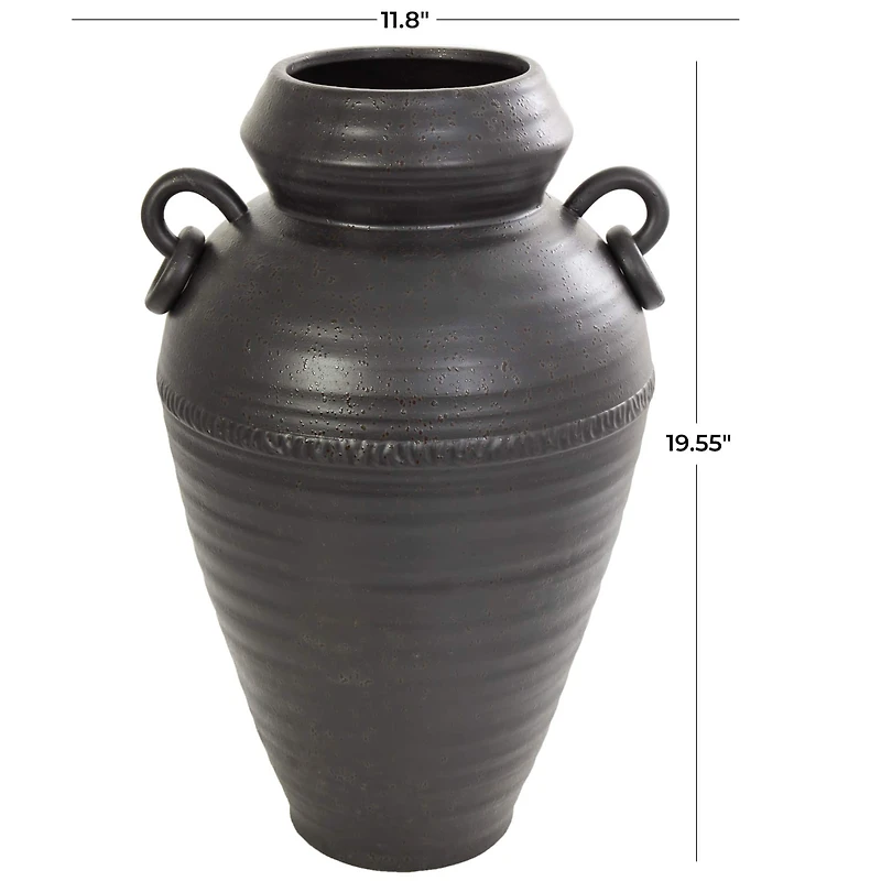 20" Black Ceramic Speckled Textured Amphora Vase