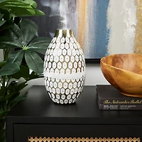 10" Gold Metal Geometric Geometric Dot Vase with White Accents