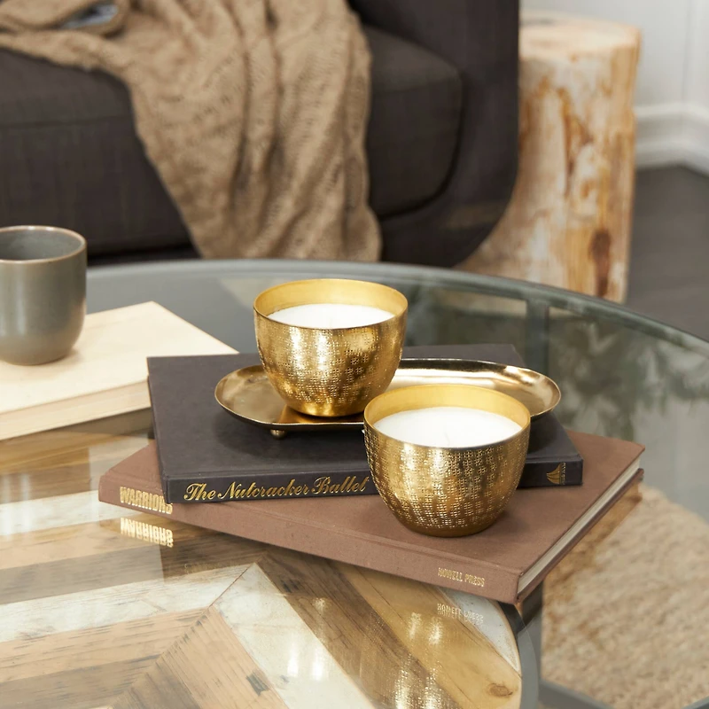 10oz. Roses in Paradise Scented Candles in Gold Bowls with Tray