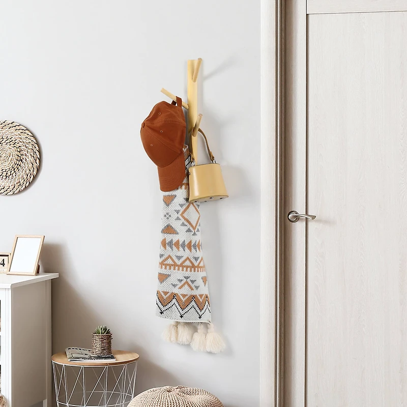 NEX™ 4-Hook Natural Wood Wall Mounted Tree Branch Coat Rack